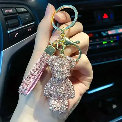 Handmade DIY Rhinestone Cute Bear Car Keychain Pendant Bag Charm Gift Girls Pink • $23.98