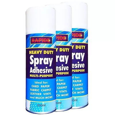 3 X Multi Purpose Heavy Duty Spray Adhesive Glue For Fabric Carpet Leather 200ML • £11.99