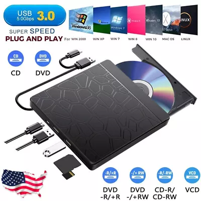 External CD/DVD Drive Disk Player For USB 3.0 Laptop PC MacBook Windows Type-C • $18.99