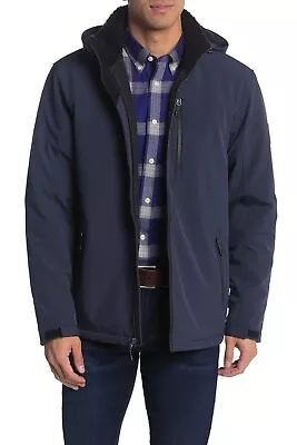 Free Country Men's Faux Shearling Trim Removable Hooded Jacket Dark Indigo M  • $44.99