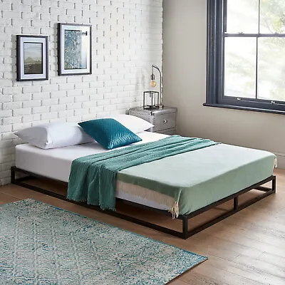 Black Platform Bed Frame Low Modern Metal Bed With Pocket Sprung Mattress Option • £73.99