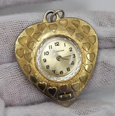 Vintage Lucerne Gold Tone Heart Pendant Watch Swiss Made Mechanical  • $24.95