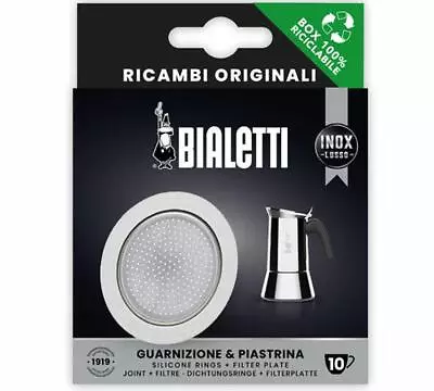 Bialetti Coffee Maker Spare Parts Stainless Steel - 1 Gasket 1 Filter - 10 Cup • £12.99