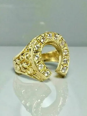 1.50Ct Real Moissanite Men's Horseshoe Rings 14k Yellow Gold Plated Silver • $155.99