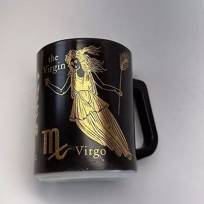 Vtg VIRGO Federal Glass Zodiac Astrology Coffee Mug Black Gold Milk Glass • $1.99