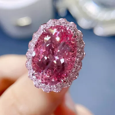 New 18mm Big Gemstone Charm Pink Topaz Luxury Women Girl Jewelry Silver Ring • $9.59