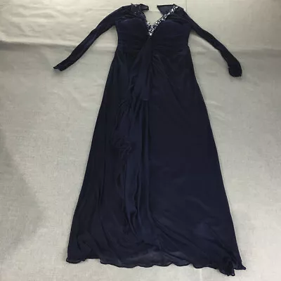 Queenspark Womens Evening Gown Size 8 Navy Blue Full-Length Diamante Dress • $20.98