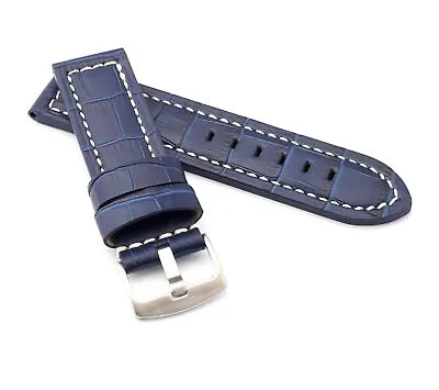 Firenze : Alligator-Embossed Leather Watch Strap BLUE 24 MM • £25