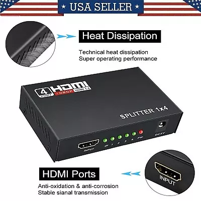 1 In 4 Out HDMI Splitter Box Hub Full 1080p HD 1X4 Port Amplifier Repeater PC TV • $10.90