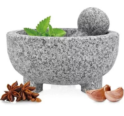 Granite Mortar And Pestle Set Guacamole Bowl Molcajete 8 Inch - Natural Stone Gr • $26.60