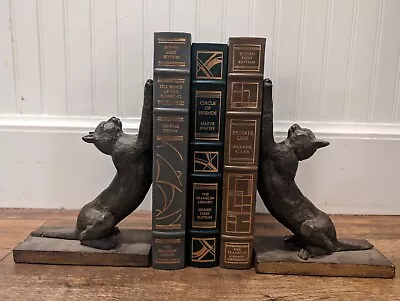 Vintage Metal  Iron Bronze Cat Bookends Doorstop Art • $165