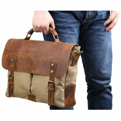 Men's Leather Canvas Messenger Shoulder Bag 17  Laptop Crossbody Sling Bags Tote • $89.99