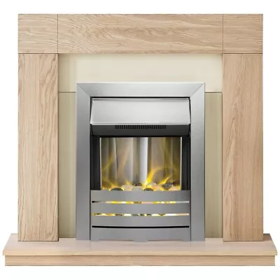 Adam Malmo Fireplace In Oak & Cream With Helios Electric Fire In Brushed Stee... • £289