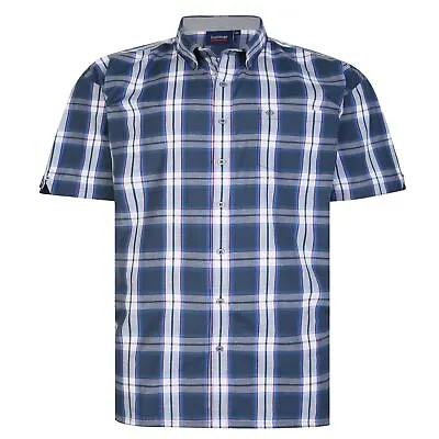 Espionage Men's Plus Size Short Sleeve Check Shirt In Charcoal Blue 2XL To 8XL • £29.72