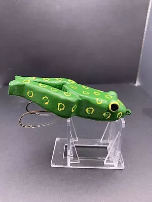 Vintage Fishing Lures! Wood And Weedless Green Frog With Yellow Dots! Cool!! 4”! • $5.99