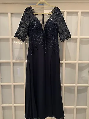 JJs House Navy Lace Sequin Mother Of The Bride Formal Gown Size 16 (runs Small) • $89.95