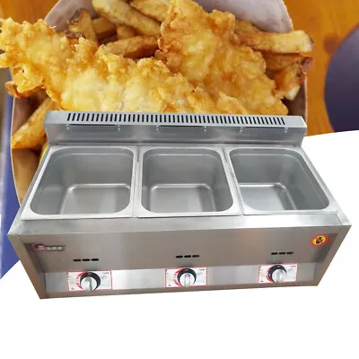 3 Pans Food Warmer Steam Buffet Counter-top Gas Fryer Steam Table Commercial 6L • $180.50