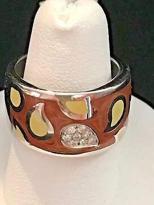 NEW La Nouvelle Bague  18k White Gold ORANGE Enamel And Diamonds HANDMADE Ring • $1399