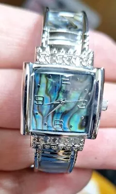 Vivani Abalone Shell Inlays Silver Tone Quartz Cuff Watch  New • $9.95