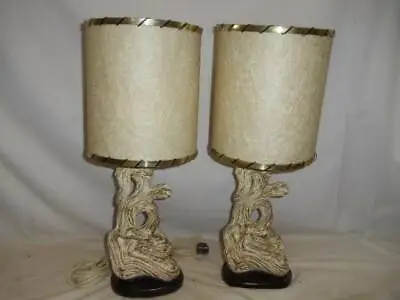 £161.86 • Buy Vintage Mid Century Modern Eames Chalkware Table Lamps W/ Fiberglass Shades