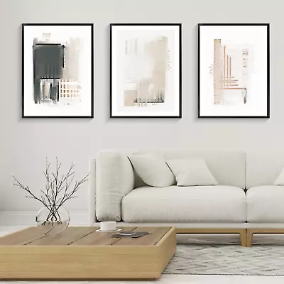 Canvas Wall Art Set Of 3 Framed Art Prints Abstract Painting Neutral Print • $54.04