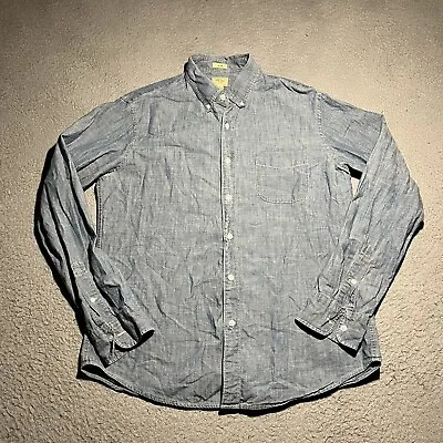 J Crew Chambray Button Shirt Mens Large Slim Blue Cotton Long Sleeve Casual • $25.99