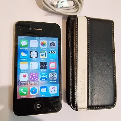 Apple IPhone 4 Black 16GB Aus Model Unlocked With Genuine Wallet LeatherCases • $49