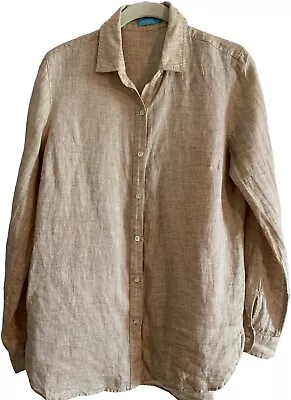 J McLaughlin 100% Linen Long Sleeve Button Up Shirt Women 8 Beige Lightweight • $25.97