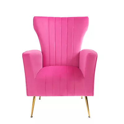 Velvet Upholstered Accent Chair Wingback Armchair Single Sofa With Golden Legs • $199.99