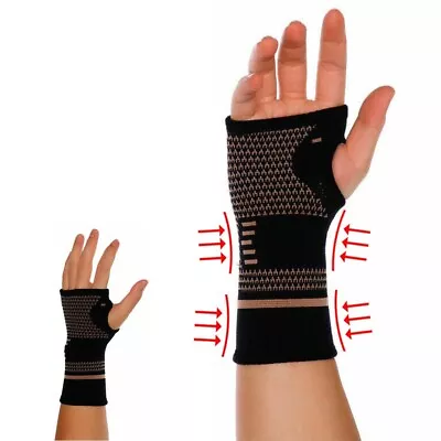 Copper Wrist Support Brace Compression Sleeve Arthritis Carpal Tunnel Hand • $11.59