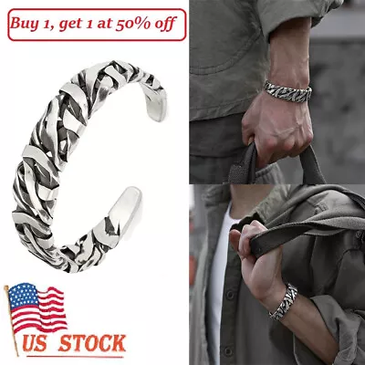 Fashion Oval Bracelet Silver Vintage Retro Elegant Open Cuff Bangle For Men Gift • $8.54