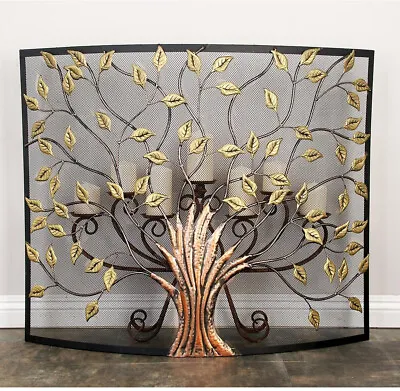 $155.02 • Buy Rustic 1 Panel Fireplace Screen With Tree Leaf Cut Outs Traditional Iron Mesh
