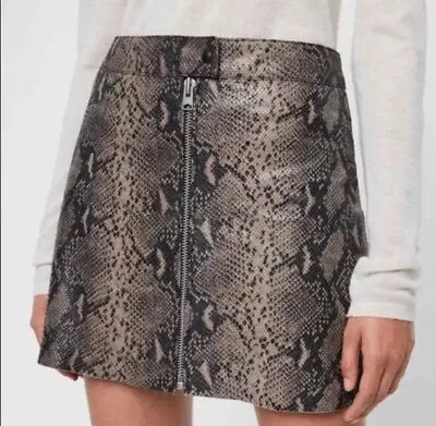 All Saints Leather Skirt Snakeskin Animal Print Lena Oba Mini Zip Size 6 • $40