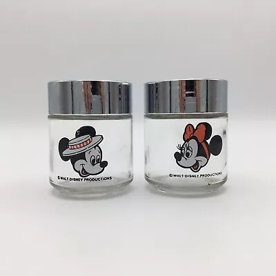 Mickey And Minnie Mouse Glass Salt And Pepper Shakers W/ Silver Tops • $7.50