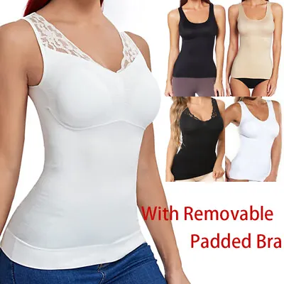 $17.79 • Buy Women Cami Body Shaper Bra Tank Top Tummy Control Slimming Camisole Vest Padded