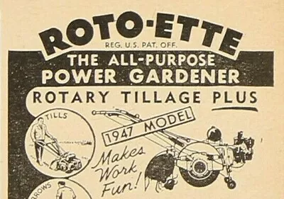 Roto-ette Rototiller Power Gardener Vintage Print Ad 1947 • $5.25