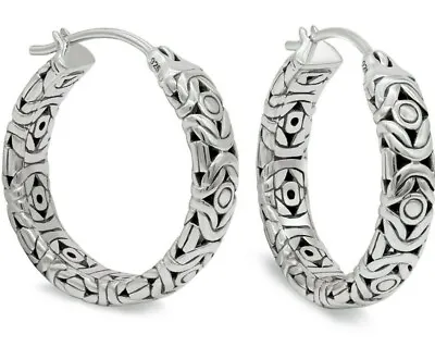 DEVATA Sterling Silver 925 Bali Flower 25mm Hoop Earrings FWN4125 • $24