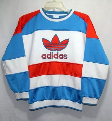 Vintage 80s ADIDAS Spell Out Trefoil Striped Colorblock Sweatshirt Small VTG • $65