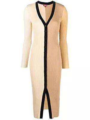 $165 • Buy Staud Shoko Ribbed Knit Viscose Nylon Color Block Fennel Multi Sweater Dress New