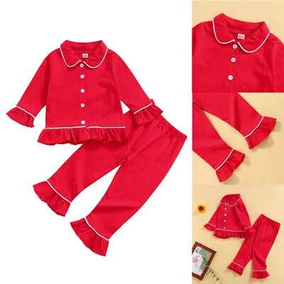 Toddler Baby Girls Solid Outfits Long Sleeve T-shirt Pants Set Summer Clothes • £10.79