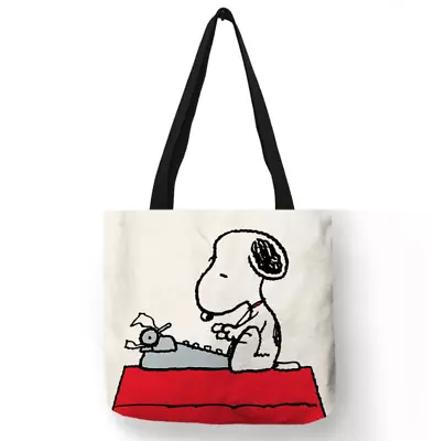 13x13 80's Vintage Style Snoopy Linen Tote Shoulder Weekender Library Bag • $19.99