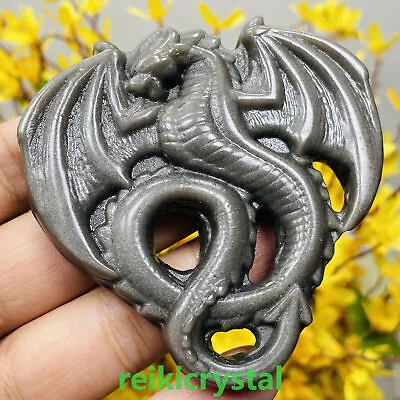 4  Natural Silver Obsidian Hand Carving Fire Dragon Quartz Crystal Reiki Healing • $32.65