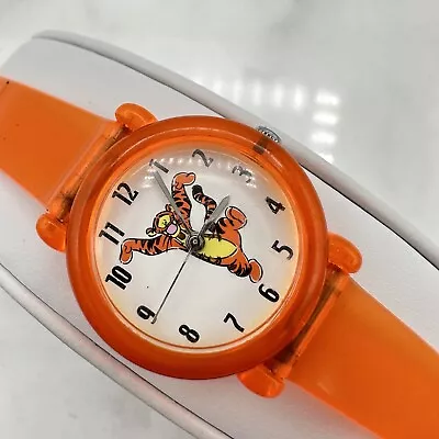 Vintage 90's Orange Tigger Watch Disney Winnie The Pooh Transparent NEW BATTERY • $20.99