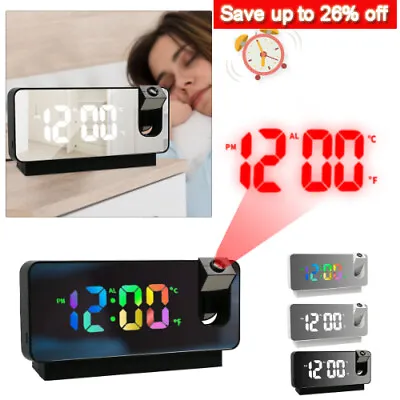 £4.18 • Buy Digital Alarm Clock Smart LED Projection Temperature Time Projector LCD Display