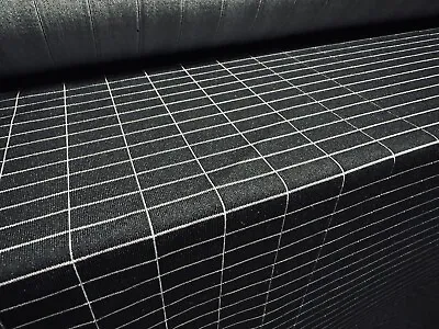 Double Jersey Stretch Spandex Fabric Per Metre - Geometric Check - Black White • £6.99