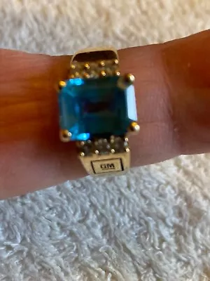 Unique 14K Gold GM Ring With Lovely Blue Sapphire And 6 Diamond Like Stones • $81