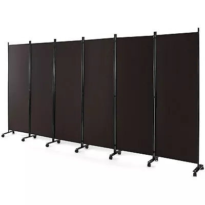 6-Panel Folding Room Divider 6FT Rolling Privacy Screen W/ Lockable Wheels Brown • $119.98