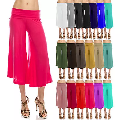 JD Style Women's Solid Fold Waist  Knit Capri Culottes Pants (Size:S-5X) • $15.99