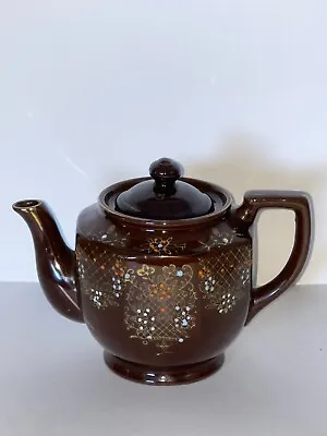 $7.95 • Buy Vintage Brown Betty Redware Teapot Moriage Enamel Hand Painted Made In Japan