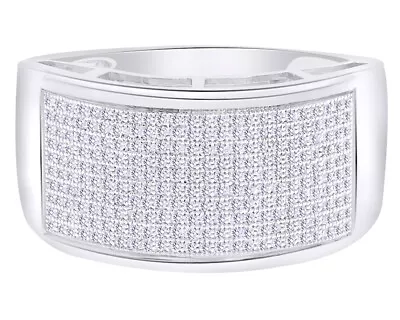 14k White Gold Plated Mens 12mm Round Pave Diamond Weddg Fashion Band Rg 1 Ct • $368.54